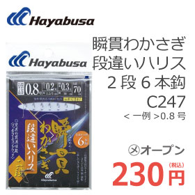 ハヤブサ C247 瞬貫わかさぎ段違いハリス2段　6本鈎