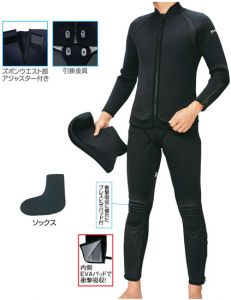 阪神素地  WS-111DX  ストレッチウェットスーツアジャスター付4点セット  SB  ブラック