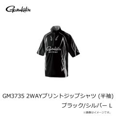 がまかつ　GM3735 2WAYプリントジップシャツ (半袖) ブラック/レッド LL