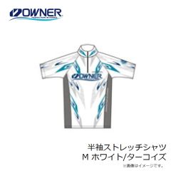 オーナー　半袖ストレッチシャツ M ホワイト/ターコイズ