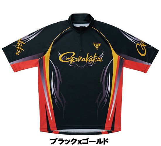 がまかつ GM-3445 2WAYプリントジップシャツ(半袖) L ブラック×レッド
