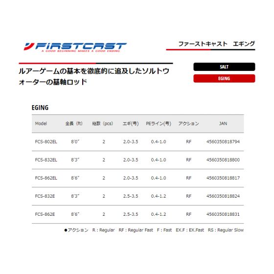 メジャークラフト ファーストキャスト エギングモデル FCS-862E の釣具